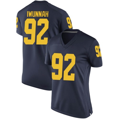 Ike Iwunnah Michigan Wolverines Women's NCAA #92 Navy Game Brand Jordan College Stitched Football Jersey XYJ4654JY